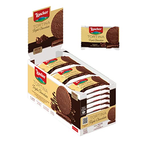 Loacker Tortina (Triple Choc) Knusprige Waffel-Törtchen mit Schokolade & Edelkakao Kaffee-Gebäck mit Schoko-Hülle Runde Waffelkekse (24 x 21g)