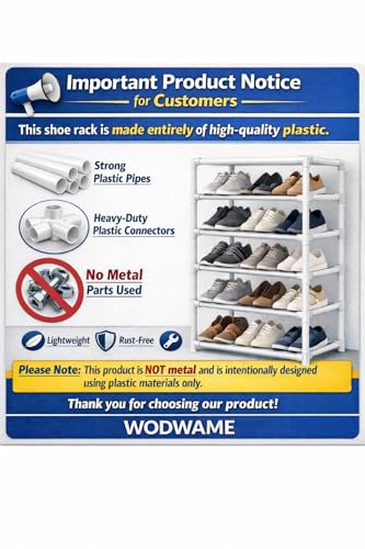 Image of 6-Tier Shoe Rack with Dust-Proof Cover, Black with Gold Trim, Multi-Pair Storage Organiser (Blue)