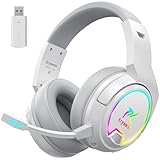 Krysenix PG4 2.4GHz Gaming Headset Wireless für PS4, PS5, PC, Mac, Switch, 48H Gaming Headset mit Noise Cancelling Mikrofon, Kabelloses Bluetooth Headset mit LED-Lichtern, Surround Sound, Reines Weiß