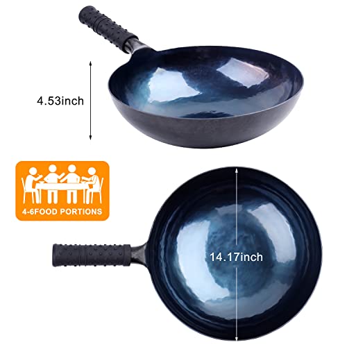 Laoniejia Traditional Hand Hammered Iron Wok, Non-Stick, Non-Coated, Oil-Free, Carbon Steel Wok - 14 Inches #TOP1