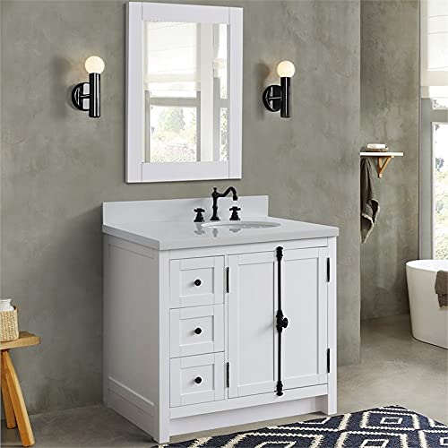 Plantation Solid Wood Vanity With Right Oval Sink In White/Glacier Ash #TOP1