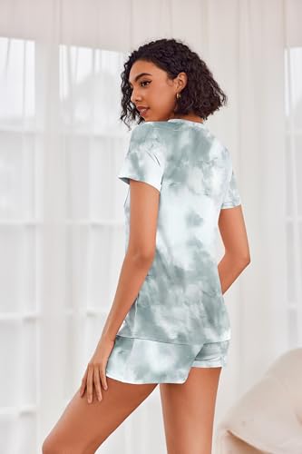 Image of Ekouaer Womens Pajama Sets Short Sleeve Pajamas for Women Sets Soft Lounge Sets Casual V Neck Sleepwear PJS