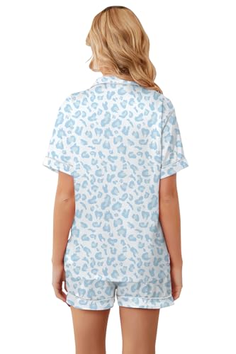 Image of Umeyda Women & Girls Pajamas Set, Soft Satin Lightweight Silk Button-Down Top with Shorts 2 Piece PJS for Mom Boys Kids Gifts