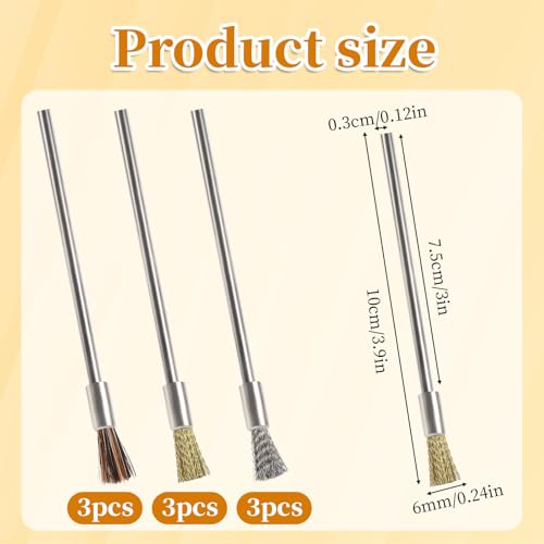Image of 9Pcs Scratch Brushes Pen Set Pen Style Prep Sanding Stainless Steel Brass Bristles Brush Extended Scrub Removing Bit for Electrical Circuit Board Jewelry Watch Electronic Applications Auto Body Work