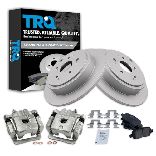 Image of TRQ Rear Brake Pad and Rotor Set Ceramic G Coated Rotors Calipers | For 2001-2006 Acura MDX 2003-2008 Honda Pilot