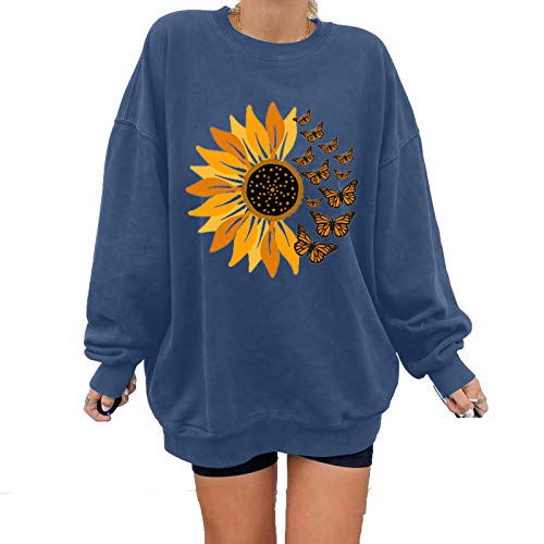 Aniywn Womens Sunflowers Print Sweatshirt Crewneck Sweatshirts Long Sleeve Oversize Boyfriends Pullovers Tunic Tops