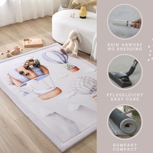 Image of Hakuna Matte CloudSoft Baby Play Mat for Floor 47 x 67 Dinosaur Balloons | Coral Velvet high-density foam Rug for Crawling Cozy Play , Water-Resistant, Easy-Care Tummy Time Playmat for Playpen
