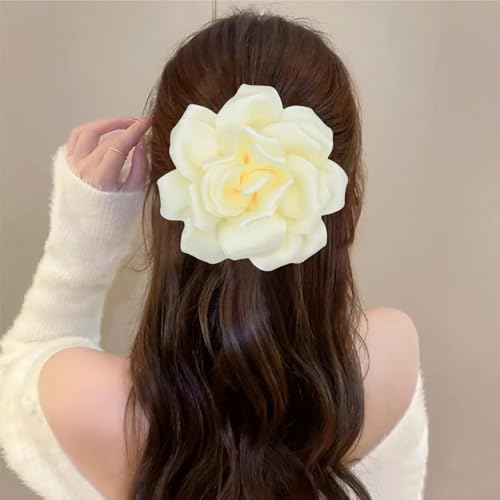 Image of Flower Brooch Pins for Women 5.5in Lapel Pins Large Rose Floral Brooches Dainty Satin Fabric Brooches Rose Flower Hair Clips Wedding Party Dance Clothes Accessories Jewelry