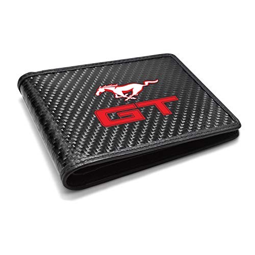 for - Ford Mustang GT in Red Black Real Carbon Fiber Leather RFID Blocking Bi-fold Wallet2