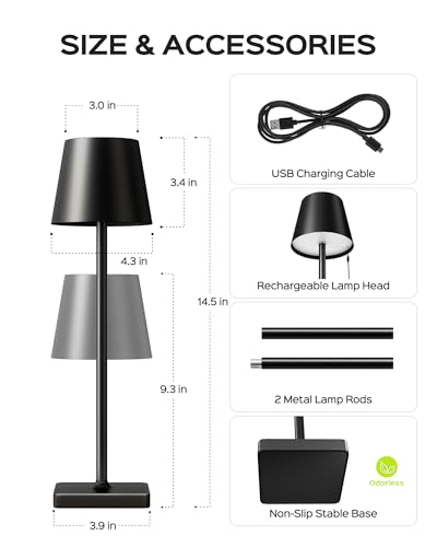 JACKYLED Rechargeable Table Lamp, 3600mAh Portable LED Cordless Lamp, 3 Adjustable Heights, Smooth Dimmable in 3 Colors, Waterproof for Bedroom, Dining, Outdoor (Black 2 Pack) - Cosy Home Interiors JACKYLED Rechargeable Table Lamp, 3600mAh Portable LED Cordless Lamp, 3 Adjustable Heights, Smooth Dimmable in 3 Colors, Waterproof for Bedroom, Dining, Outdoor (Black 2 Pack) - Image 7