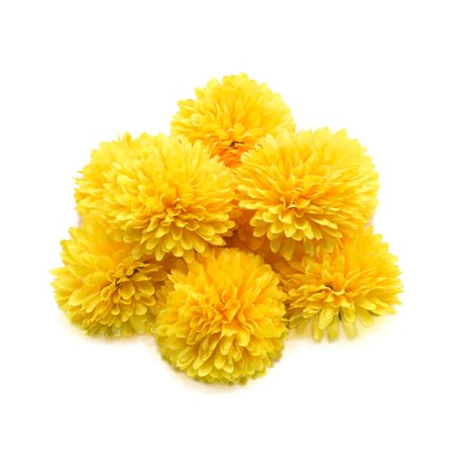 10Pcs Yellow Stemless Chrysanthemums Balls Fake Flowers Pompom Mums