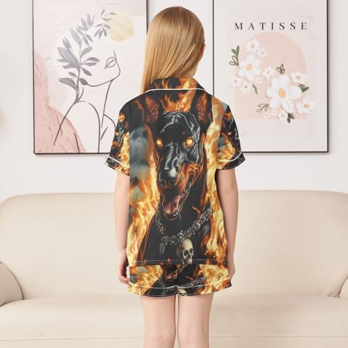 ALAZA Funny Dog Fire Sugar Skull Satin Pajamas Set Short Sleeve Button Down Sleepwear Summer Pjs 2 Piece4
