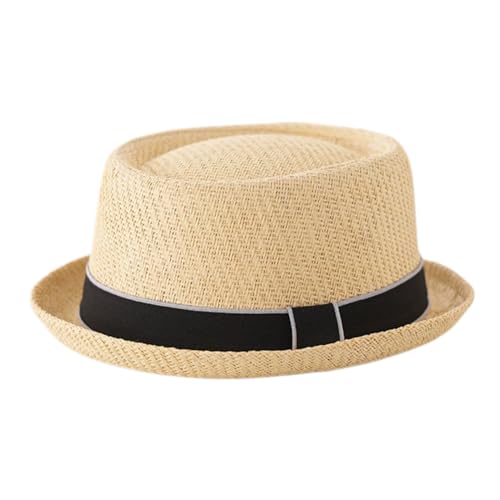 Générique Chapeau Pork Pie en Paille pour Hommes Femmes Chapeau de Soleil d'été Respirant Loisirs Chapeau Porkpie avec Ruban Gros Grain Jazz Hat Printemps...