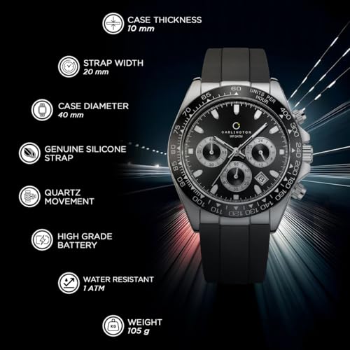Image of Carlington Nitro Analog Chronograph Men's Polyurethane Strap Wrist Watch | Quartz Movement | Water & Shock Resistant Watch for Men | Casual & Formal Wear - CT 8054