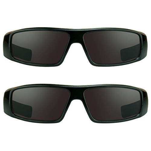 proSPORT Full Lens Reading Sunglasses Black & Black Combo +1.75 Not Bifocal Dark Tinted Wrap Black Sport Motorcycle Driving