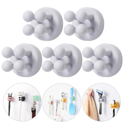 iBetterLife 5Pcs Toothbrush Holders for Bathrooms - Self-Adhesive Wall Mount to Mirror for Clipping & Hanging Shower Razor Towel Plug Cable, Utility Hooks for Home Kitchen Office Dorm Room Essentials