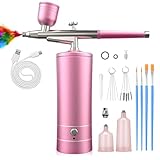 Airbrush Kit with Compressor, Bornbyme Airbrush for Nails Paint Sprayer DIY Air Brush Spray Gun for Painting, Ombre Nails, Makeup, Cake Baking, Barber and Tattoo, Pink