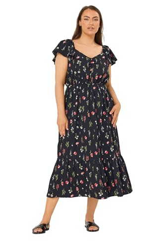 Yours Curve Floral Ruched Maxi Dress - Women's - Plus Size Curve Black