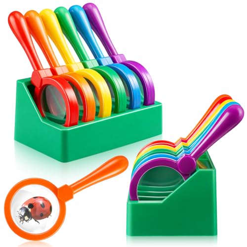 Saysurey 12 Pcs Magnifying Glass for Kids Shatterproof Science Jumbo Magnifiers with Stand Plastic Handheld Magnifier Glass Preschool Science Toys for Observation Classroom Autistic (Bright Colors)