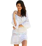 MAFA Strandjurk voor dames, maxi kaftan, boho, strandponcho, lange bikini cover-up, zomerjurk, maxi-jurk, één maat, A-wit, Eén maat