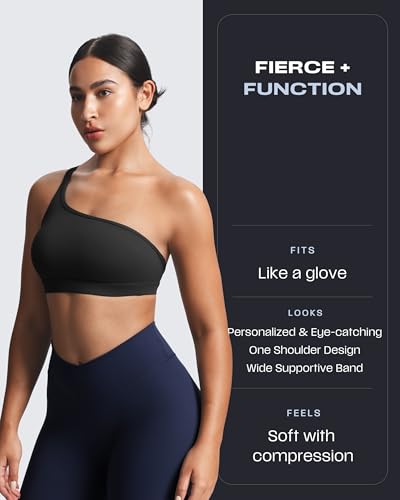 Image of Aoxjox Astoria One Shoulder Sports Bra | asymmetrical workout top, women's fitness training gym yoga crop tank, 4-way stretch, moisture-wicking