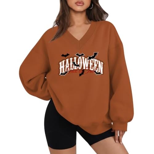 LOMON Womens Oversized Sweatshirts V Neck Pullover Long Sleeve Fall Outfits