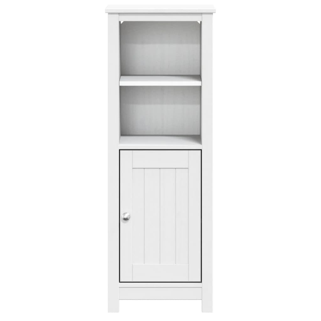 Armario de baño Berg en color blanco de madera maciza de pino, 40 x 34 x 110 cm, armario para medicamentos con 4 estantes y puertas, mueble de baño moderno para baños pequeños, pasillos e