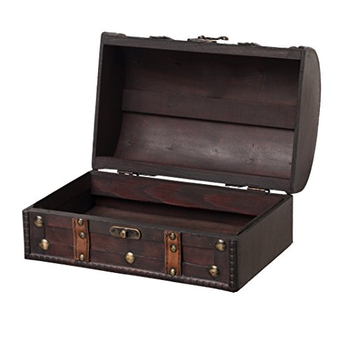 Slpr Wood Treasure Chest With Handle And Straps, Antique-Loking Small Wooden Box, Decorative Storage Chest, Keepsake Wood Crate Box With Hinged Lid, Vintage Pirate Chest Photo Prop #TOP1