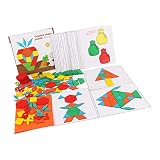 VILLCASE Wooden Tangram Jigsaw Toys Intellectual Toys Creative Shape Educational Playthings Solution- IQ Book for Kid Adults ( Colorful )