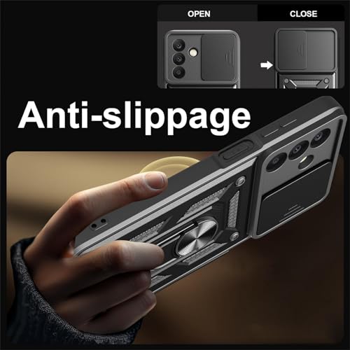 Image of Casodon Shockproof Back Case Cover for Samsung Galaxy A57 5G, Shockproof Samsung Galaxy A57 Back Cover, Ring Case with Kickstand and Camera Protection Shutter - Black