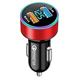 車載充電器 AMAPC for 車の電圧測定 2USBポート 電流自動識別 4.8A電流 急速充電 LEDデジタルディスプレー搭載 USBカーチャージャー 電圧測定12～24V車対応 【 iPhone & android & IQOS 対応】 レッド