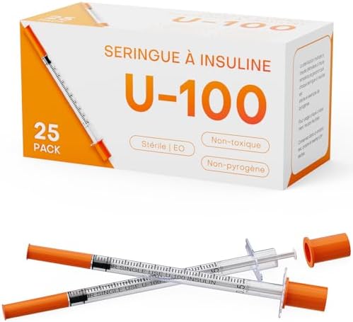 U-100 1ml Insulin Syringes 29G 1/2 Inch (12.7mm) with Needle, Individually Wrapped, Pack of 25