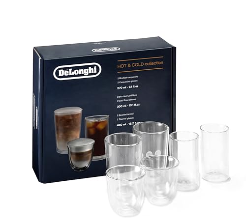 De'Longhi Hot & Cold Collection, Set of 2 Cappuccino, 2 Cold Brew, 2 Thermal Double-Wall Coffee Glasses