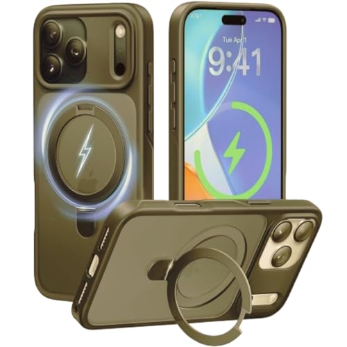 Image of AIBEX Back Cover for Apple iPhone 17 Pro Max MagSafe Compatible with OStand Ring Kickstand Magnetic Metal Alloy Ring | Wireless Charging | Slim Thin Scratch Resistant Armor | Protective Case -Brown