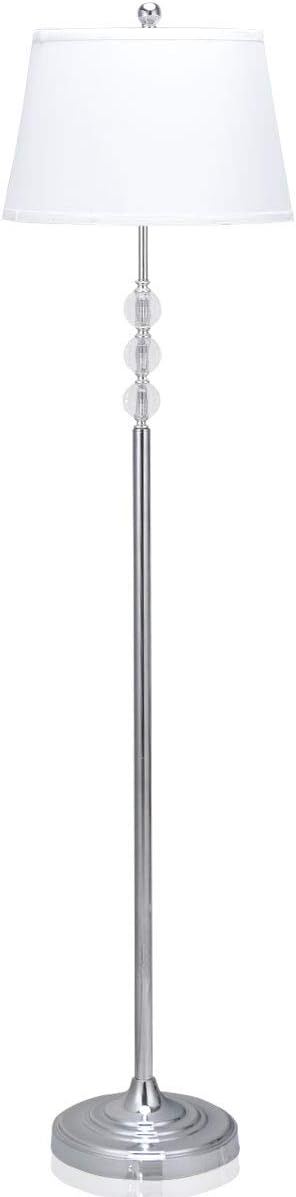 Goplus Tangkula 3-Piece Lamp Set with One Floor Lamp and Two Table Lamps Modern Home Living Room Bedroom Lamps with White Fabric Shades, Chrome Finished