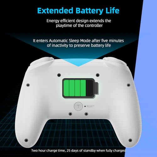 Image of NexiGo Wireless Controller (No Deadzone) for Switch 2 and Switch, Extra Controllers for Nintendo Switch Controllers, Bluetooth Switch Controller, Turbo and LED Light (White & Blue)