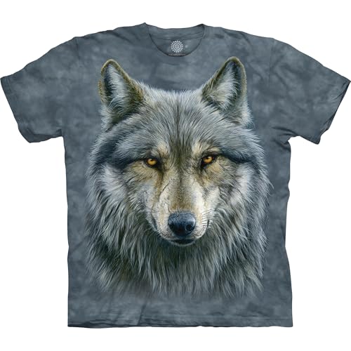 The Mountain Warrior Wolf Adult T-Shirt, Grey and Blue, Large