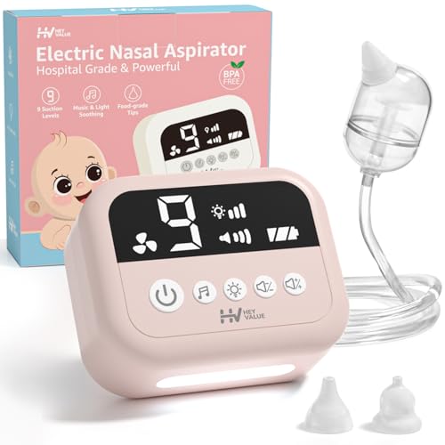 Image of HEYVALUE Nasal Aspirator for Baby, Hospital Grade Nose Sucker with 9 Levels Suction, Night Light and Nursery Rhyme Soothing, Electric Nose Suction for Baby with Food-Grade Silicone Tips Pink