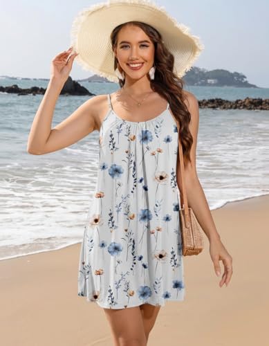 Ekouaer Womens Swimsuit Cover Up Spaghetti Straps Swim Dresses Beach Cover Ups Pleated Neck Bathing Suit Coverups — view 2