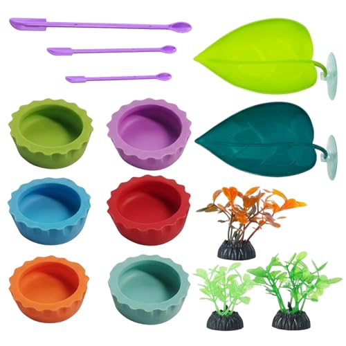 14pcs Crested Gecko Food Dish and Hide Crested Gecko Tank Accessories for Habitat Enrichment Crested Gecko Accessories
