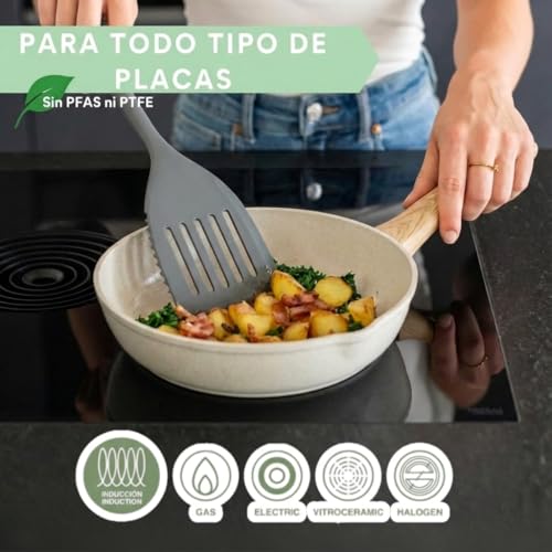 Miniatura 3 de Inde Quttin - Sartén Wok Ecook 28 Cm Antiadherente Cerámica Pfas Free, Aluminio Reciclado, Sin Tóxicos, Apta Para Inducción Gas Vitro Eléctrico Halógeno, Mango Detalle En Madera