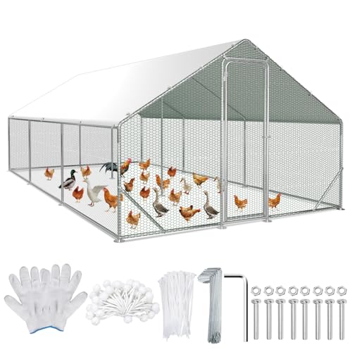 Ollewiellan 3x6x2m Hühnerstall Freilaufgehege Hühnergehege Verzinkter Stahl Hühnerhaus mit Tür & Riegel Geflügelstall für Hühner Kaninchen Gänse Tauben und Wachteln Metallgehege mit Netz