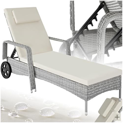 tectake Poly Rattan Gartenliege mit Rollen, 6-Fach höhenverstellbarer...