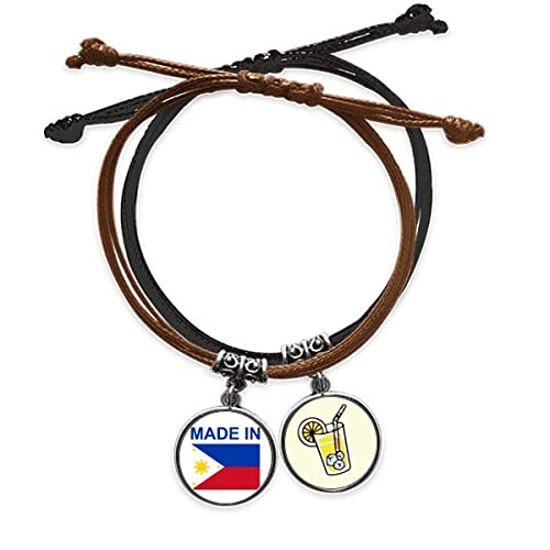 Bracelet Philippines en cuir et corde tressée main style jus de citron ajustable