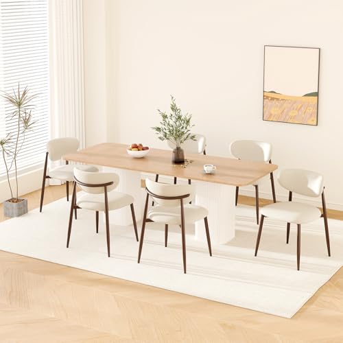 Image of MALOL Upholstered Curved Back Dining Chairs Set of 6, Beige