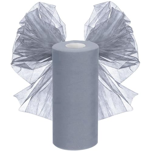 Rouleau de tulle - 30 cm x 92,5 m - Pour décoration de mariage - Vendu au mètre - Pour bricolage, artisanat, arcs, décoration de fête, gris