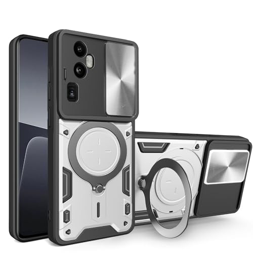 Lucyliy Compatible with Oppo Reno10 Pro Plus Phone Case Cover [with Tempered Glass Screen Protector] Silvery