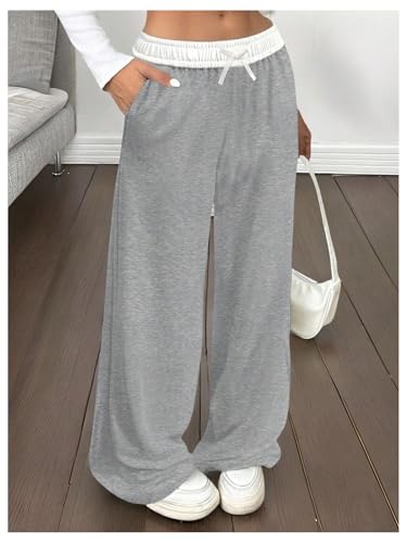 Milumia Girl's Colorblock Bow Sweatpants Elastic Low Rise Wide Leg Baggy Casual Pants2