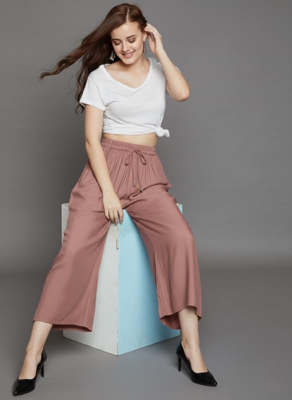 Image of Super Soft Viscose Rayon Flared Palazzo Pants for Women Stylish Wide Leg Straight Relaxed Fit Casual Ethnic Office Wear