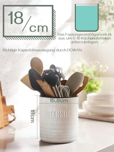 DOWAN Utensilienhalter Küche, 18,0 x 15,8cm Groß Küchenutensilienhalter, Retro-Stil Keramikdose, Utensilientöpfe, Aufbewahrung, Utensilien-Organizer, Eiskübel, Vasen, Homedekoration-Weiß